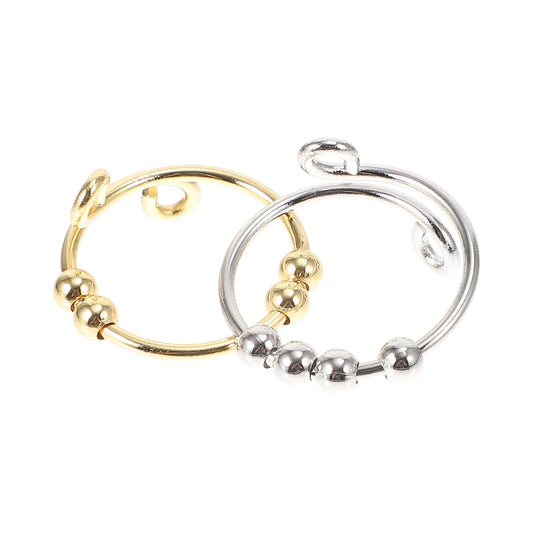 Anxiety Relief Ring (A chic 2-piece anti-stress ring set with smooth rotating beads to help ease anxiety and promote calm. Finished in elegant gold and silver tones with an adjustable fit, it blends style with soothing functionality for everyday wear)