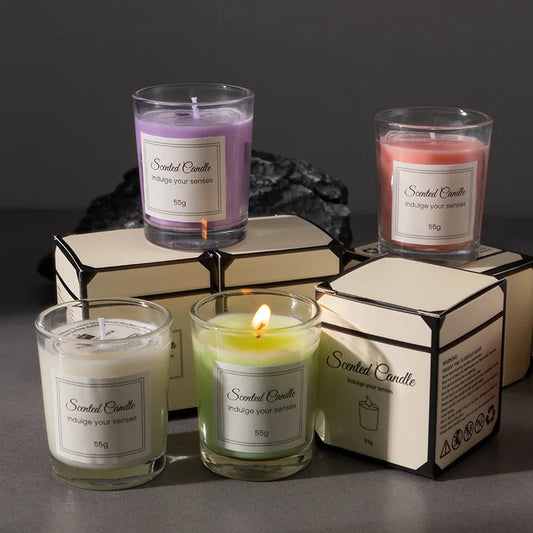 Aromatherapy Candle (A luxurious aromatherapy candle, premium soy wax for a clean, smokeless burn, elegantly set in a sleek glass vessel. Beautifully presented in a refined gift box, perfect to elevate any space with calm and sophistication.)